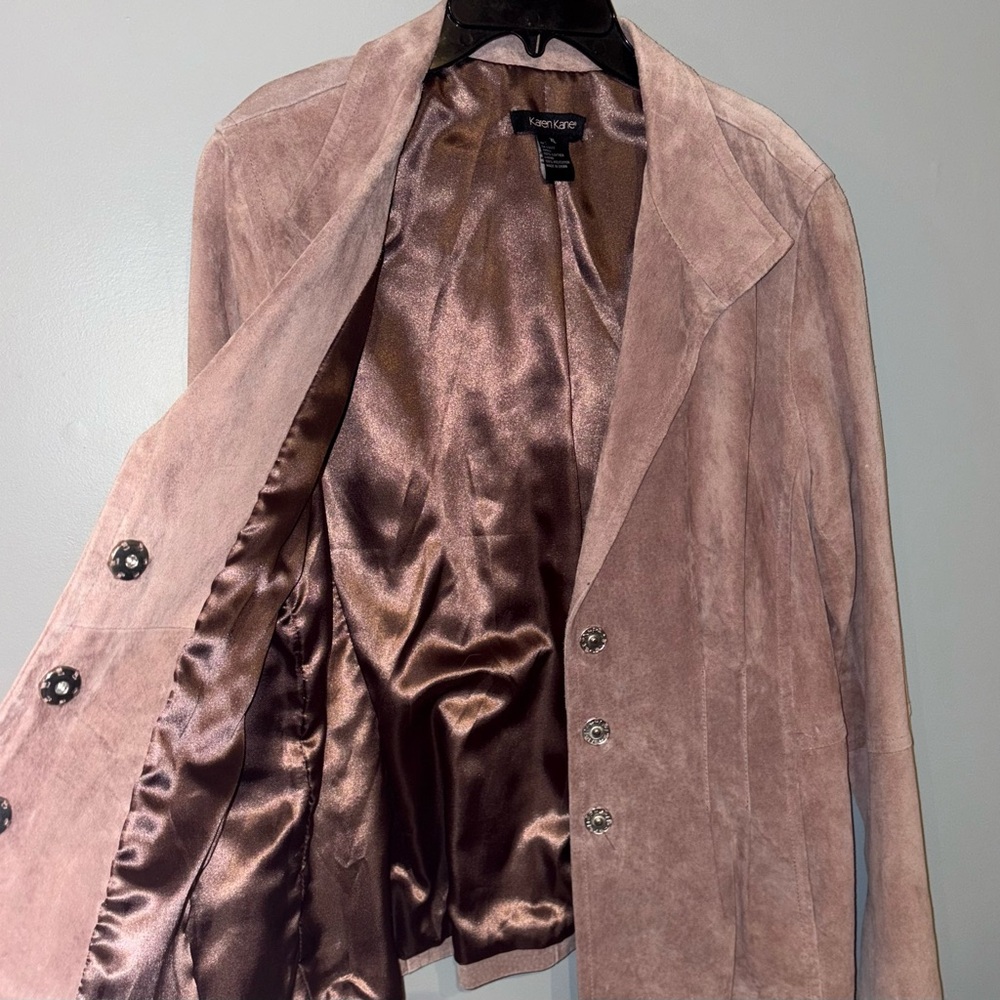 Karen Kane Women’s Lined Mauve Pale Pink Suede Leather Blazer Jacket Size XL